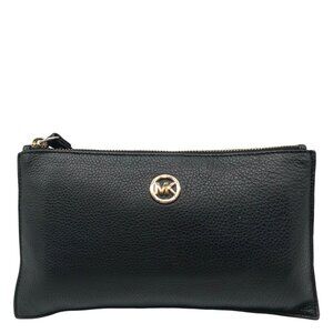 Michael Kors Black Pebbled Leather Fulton Large Writslet Clutch